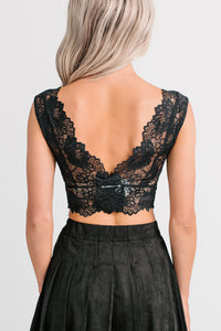 Chic Trouble Lace V Neckline Floral Bralette (Black) - NanaMacs