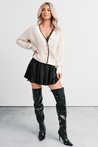 Unbothered Era Faux Suede Pleated Mini Skirt (Black) - NanaMacs