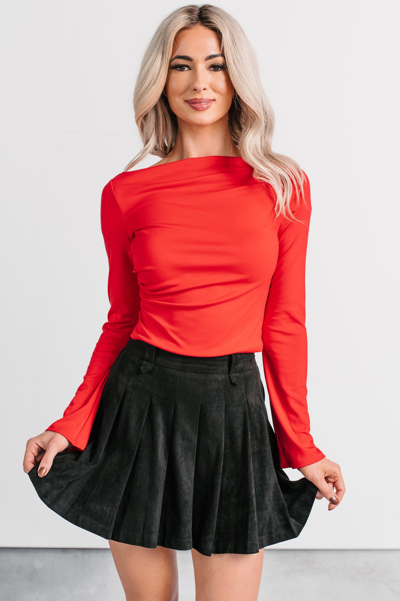 CFCL　POTTERY LONG BELL SLEEVE TOP RED Entirely Effortless Long Bell Sleeve Top (Red) · NanaMacs