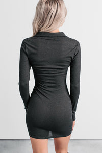 Her Way Metallic Button-Front Mini Dress (Black) - NanaMacs