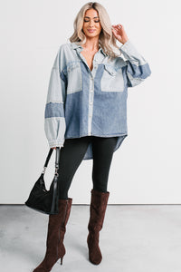 Laugh Lines Raw Seam Denim Shacket (Denim Multi) - NanaMacs