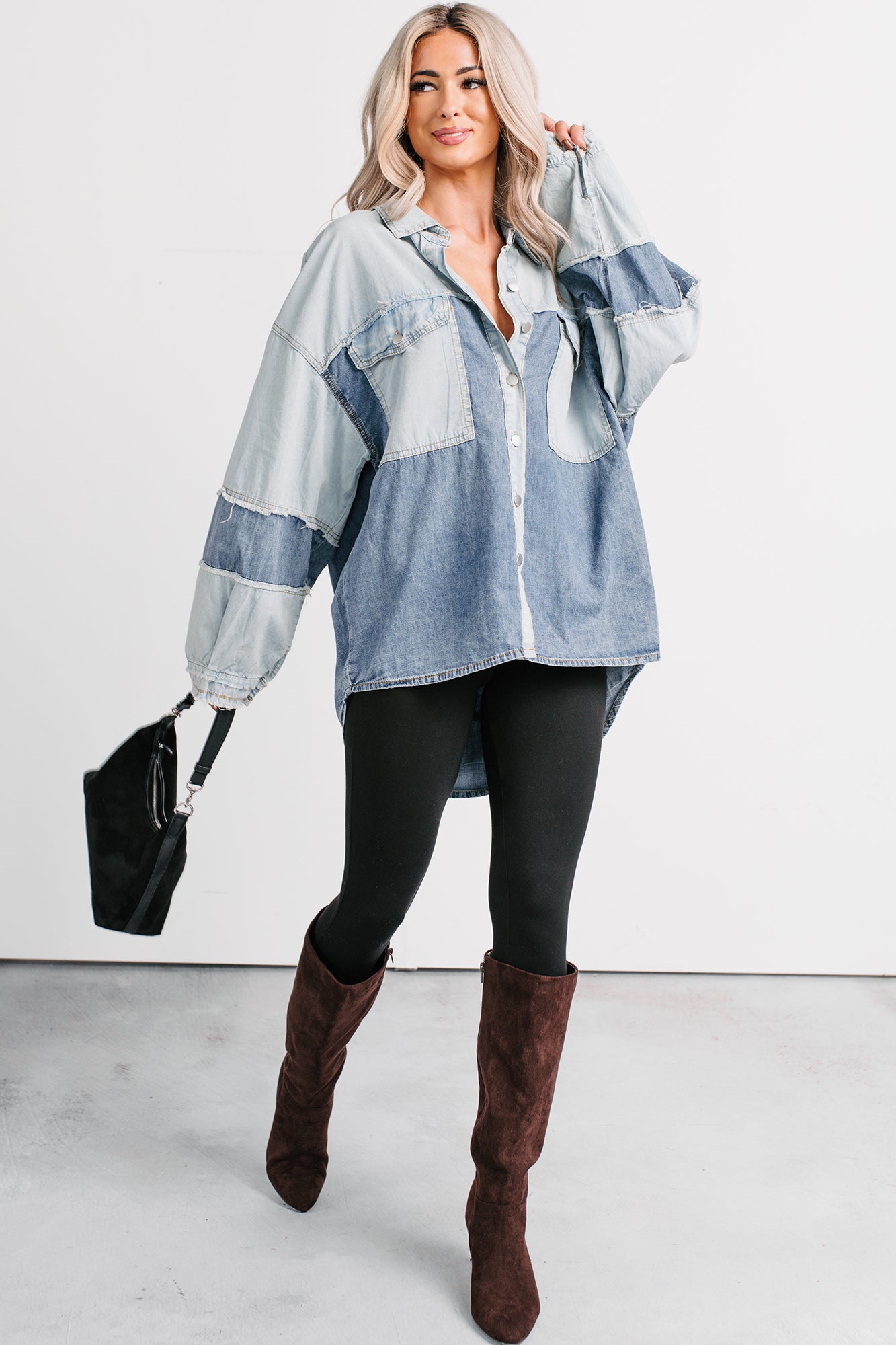 Laugh Lines Raw Seam Denim Shacket (Denim Multi) - NanaMacs