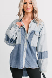 Laugh Lines Raw Seam Denim Shacket (Denim Multi) - NanaMacs