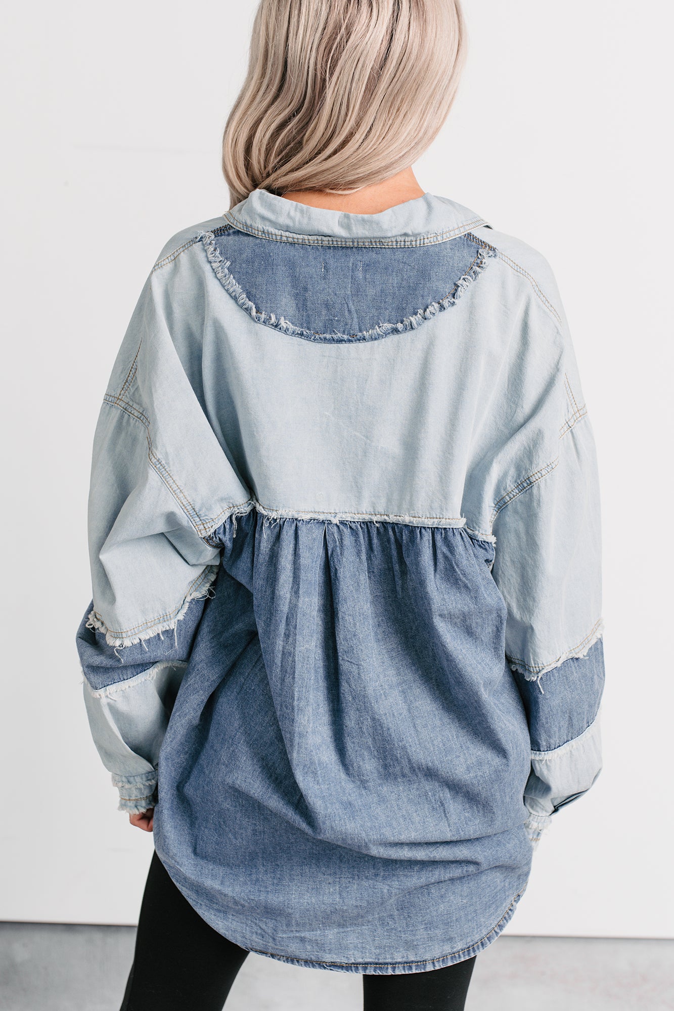 Laugh Lines Raw Seam Denim Shacket (Denim Multi) - NanaMacs