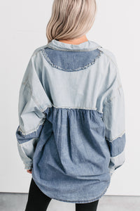 Laugh Lines Raw Seam Denim Shacket (Denim Multi) - NanaMacs