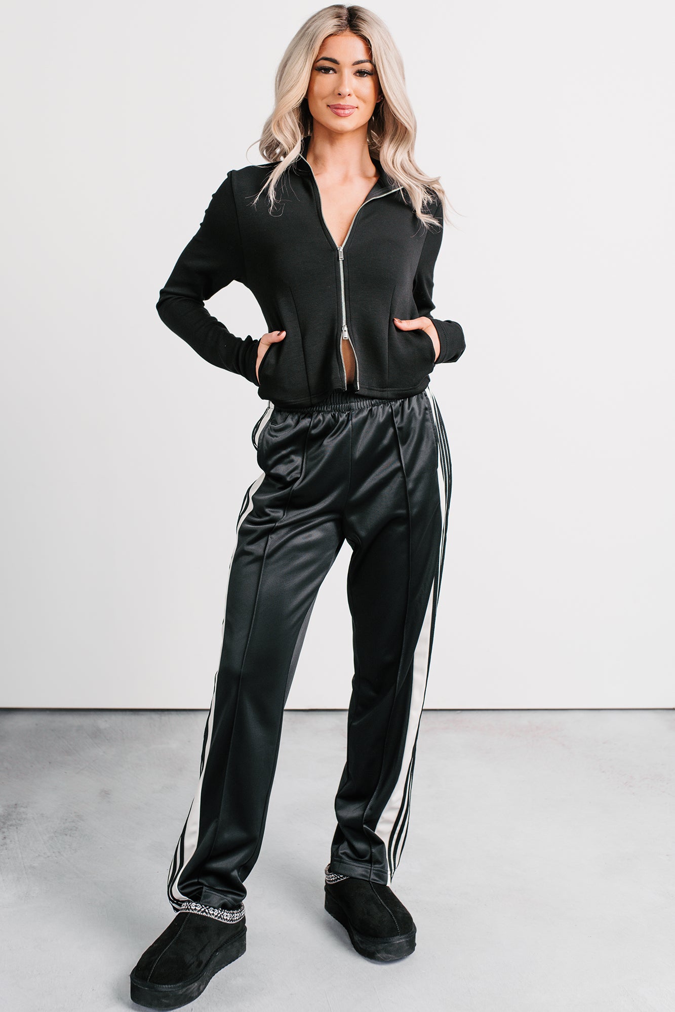 Athletic Ambition Side Snap Track Pants (Black) - NanaMacs