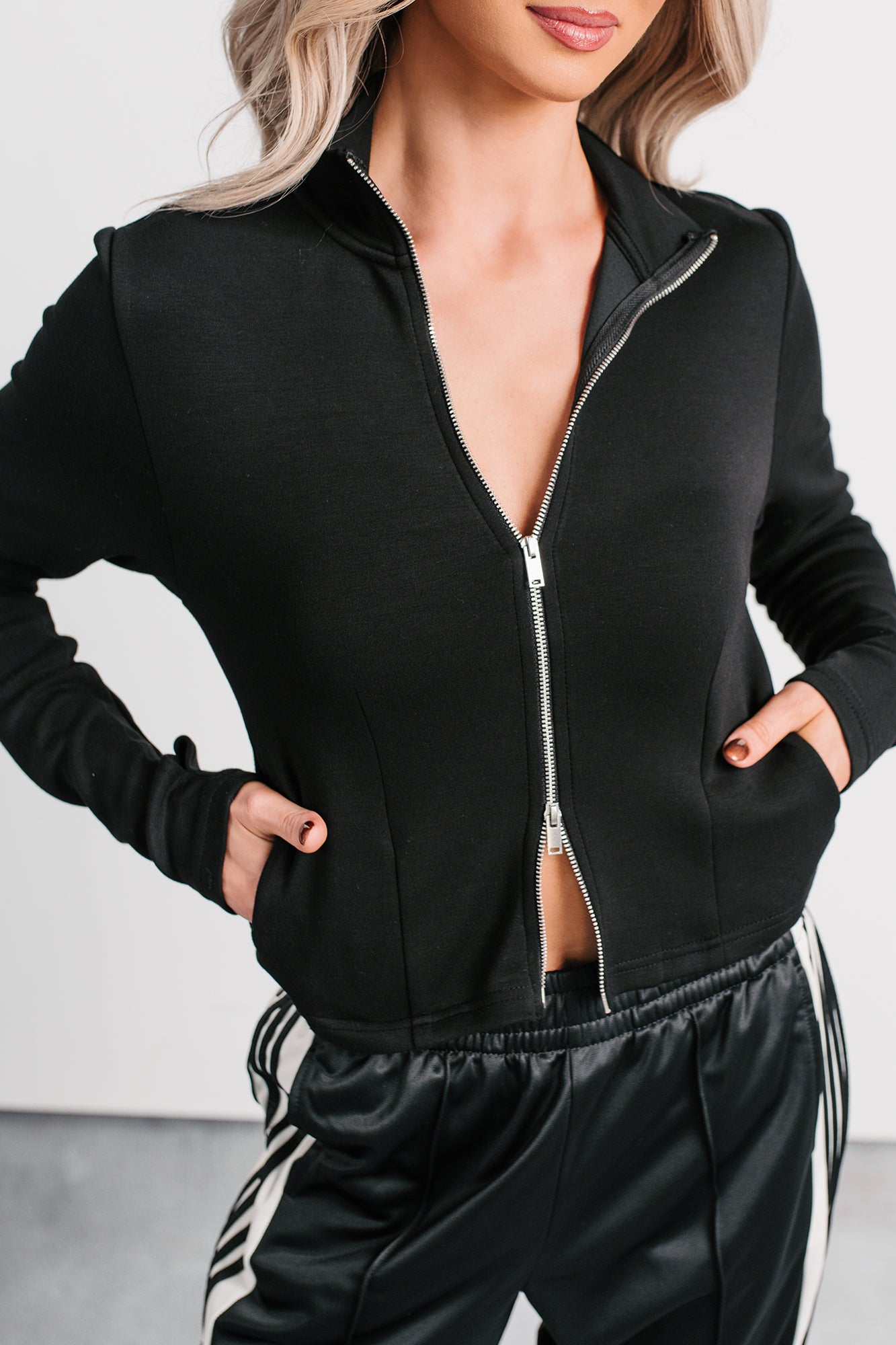 Athletic Drive Double Zipper Active Jacket (Black) - NanaMacs