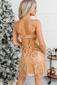 Runway Walks Strapless Beaded Mini Dress (Copper) - NanaMacs