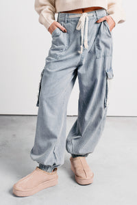 Sweet Melody Crochet Denim POL Joggers (Light Denim) - NanaMacs