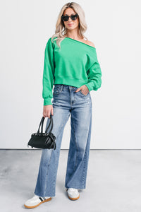 Hearts Full Long Sleeve Boat-Neck Sweater (Green) - NanaMacs