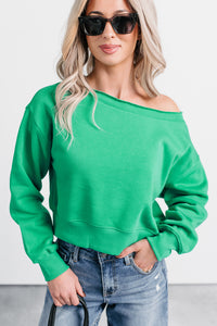 Hearts Full Long Sleeve Boat-Neck Sweater (Green) - NanaMacs
