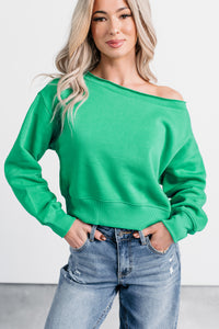 Hearts Full Long Sleeve Boat-Neck Sweater (Green) - NanaMacs