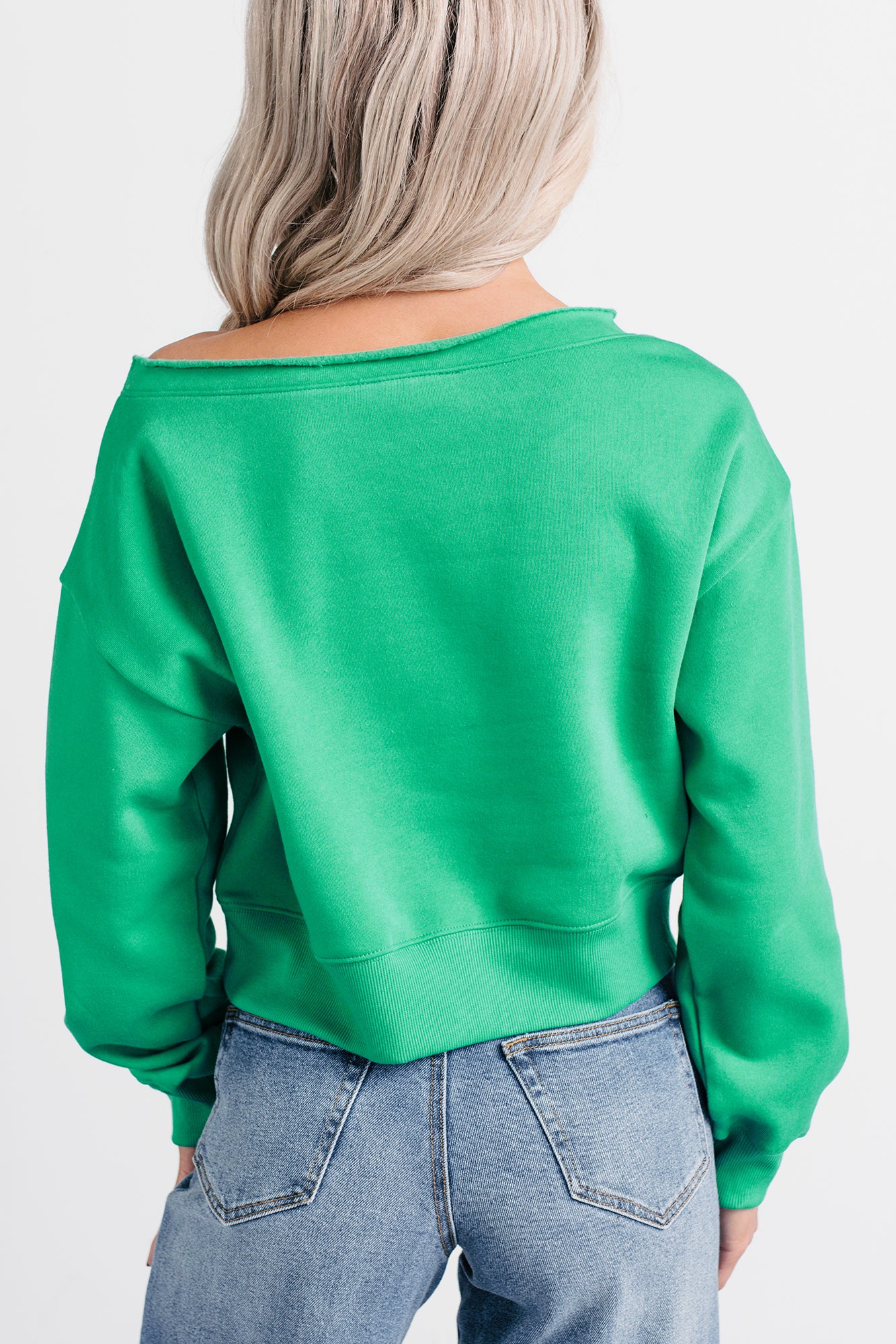 Hearts Full Long Sleeve Boat-Neck Sweater (Green) - NanaMacs