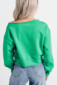 Hearts Full Long Sleeve Boat-Neck Sweater (Green) - NanaMacs
