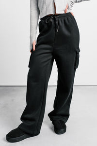 Daily Pause Wide Leg Cargo Sweatpants (Black) - NanaMacs