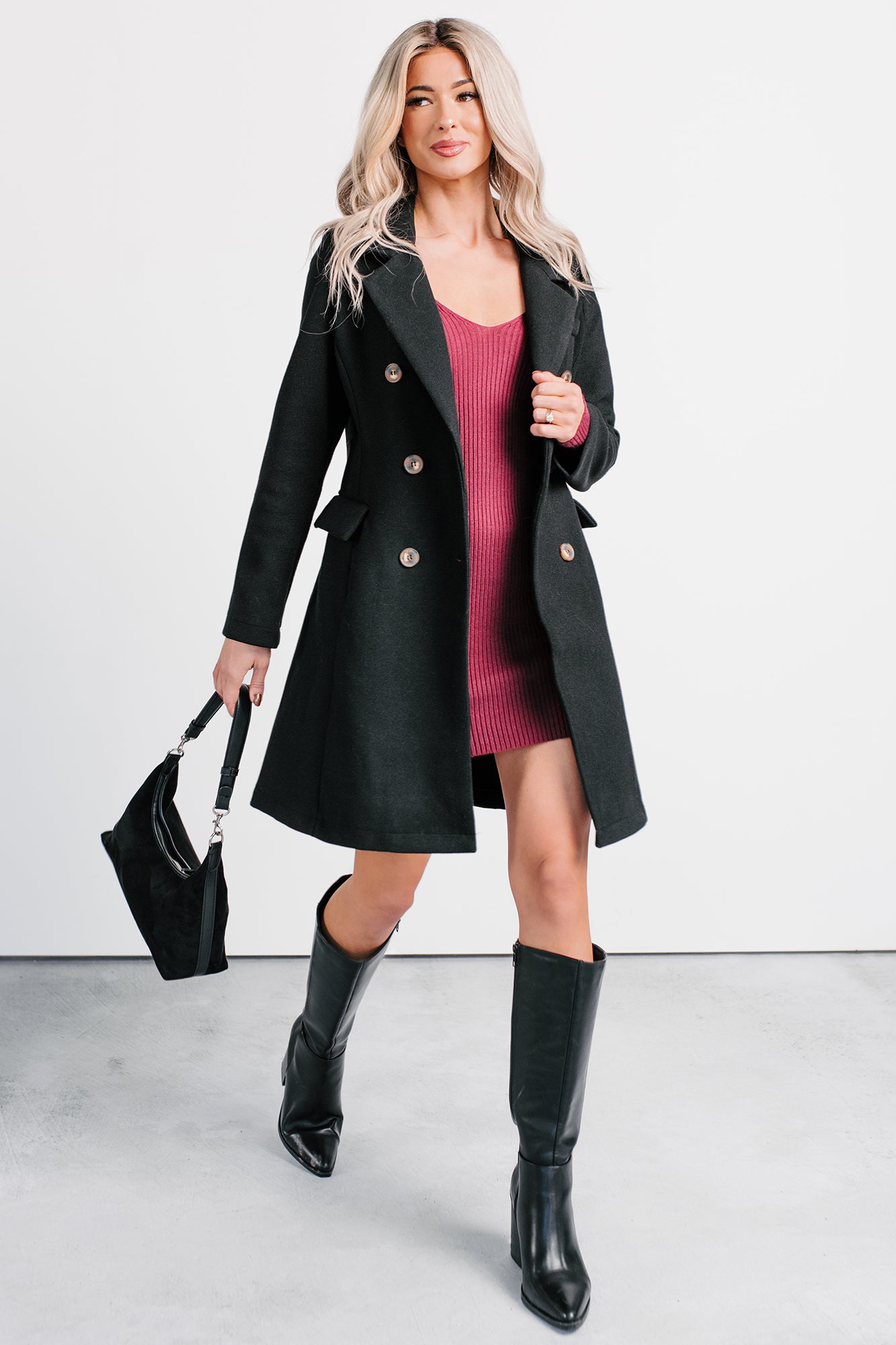 Weekend Ready Deep V-Neck Mini Dress (Burgundy) - NanaMacs