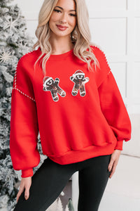 Hearth & Holly Gingerbread Men Sequin Sweater (Red) - NanaMacs