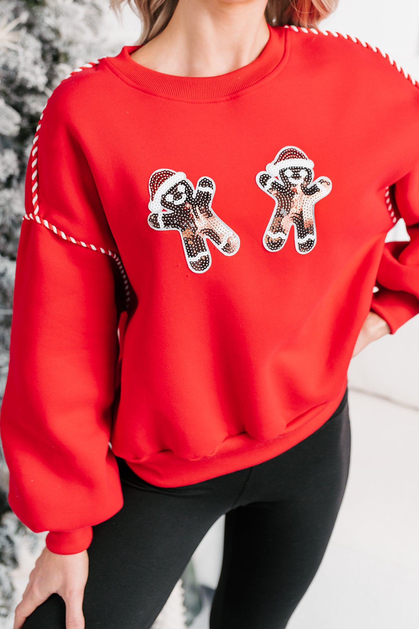 Hearth & Holly Gingerbread Men Sequin Sweater (Red) - NanaMacs