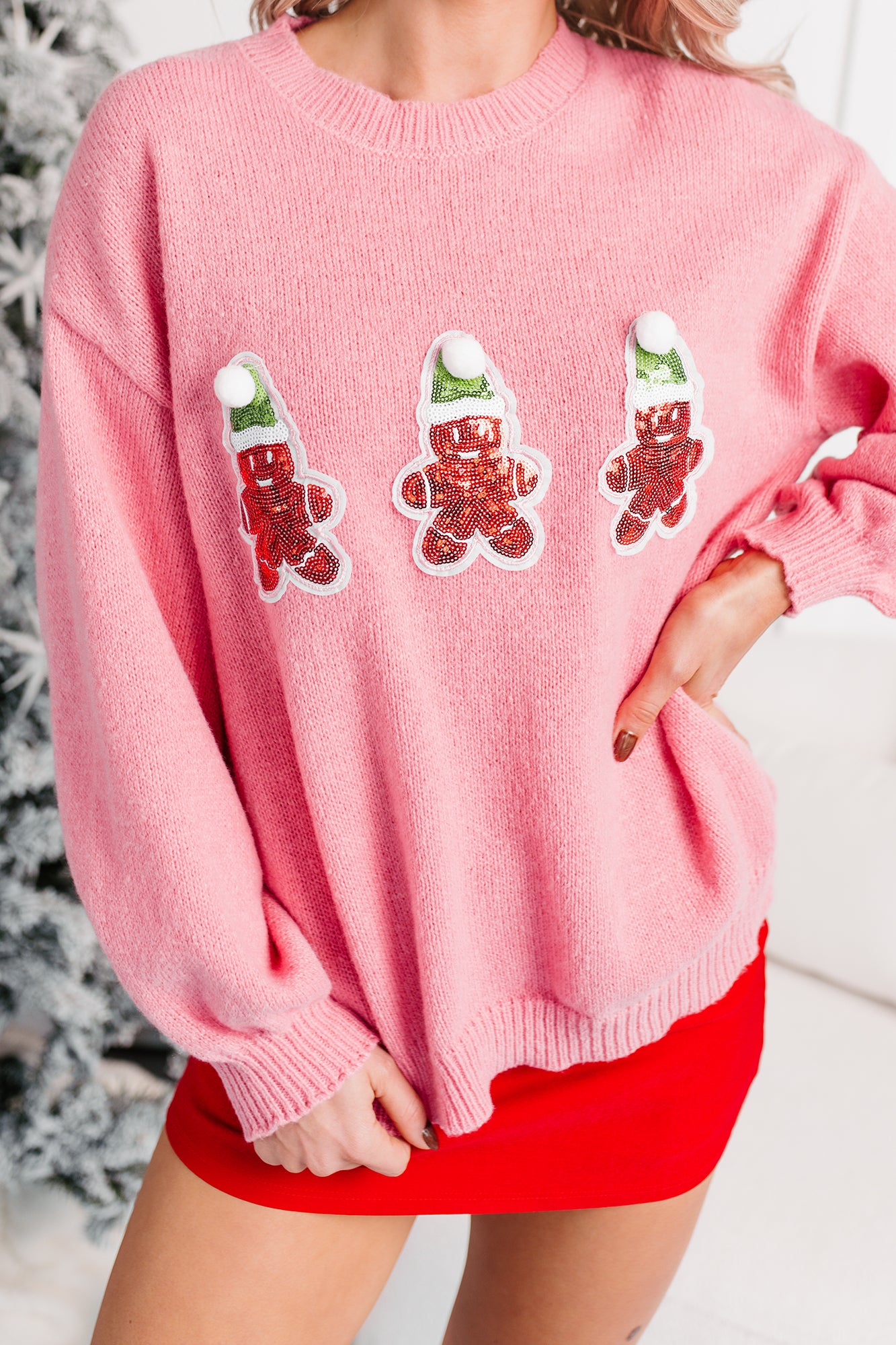 Soft Calm Gingerbread Sequin Knit Sweater (Mauve) - NanaMacs