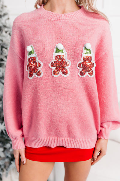 Soft Calm Gingerbread Sequin Knit Sweater (Mauve)