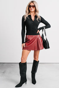 Smitten Sweet Button-Up Ribbed Sweater (Black) - NanaMacs