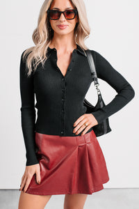 Smitten Sweet Button-Up Ribbed Sweater (Black) - NanaMacs