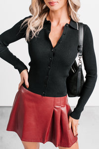 Smitten Sweet Button-Up Ribbed Sweater (Black) - NanaMacs
