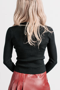 Smitten Sweet Button-Up Ribbed Sweater (Black) - NanaMacs