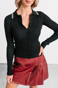 Smitten Sweet Button-Up Ribbed Sweater (Black) - NanaMacs