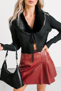 Say It Back Faux Fur Collar Knit Sweater Cardigan (Black) - NanaMacs