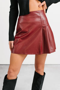 It Girl Status Faux Leather Mini Skirt (Burgundy) - NanaMacs