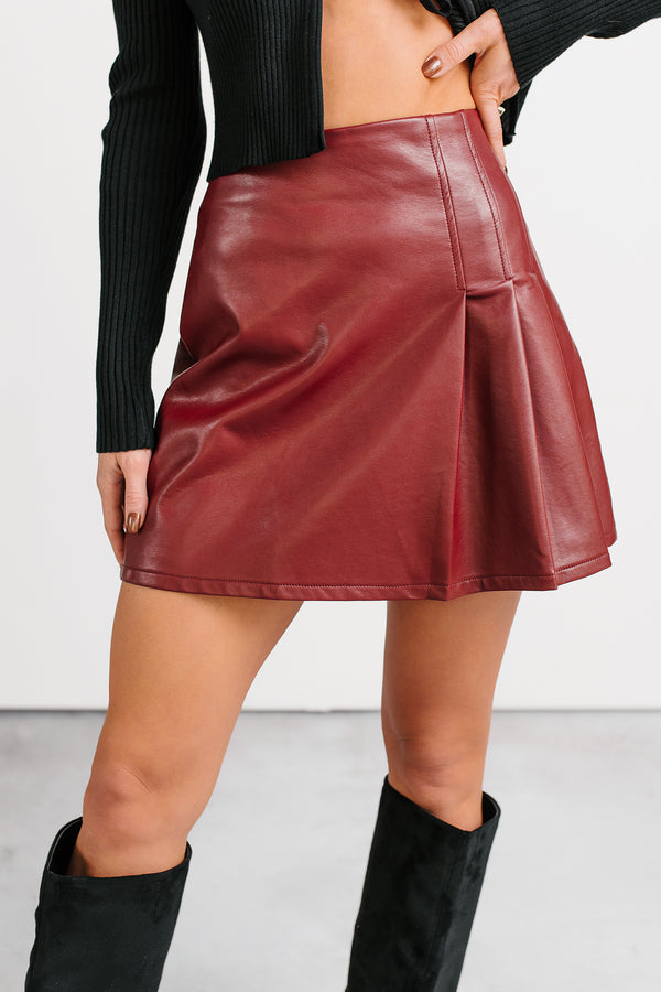 It Girl Status Faux Leather Mini Skirt (Burgundy) - NanaMacs