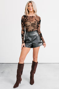 Be Right Here Floral Mesh Bodysuit (Mocha/Black) - NanaMacs