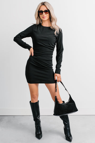 Backyard Days Long Sleeve Mini Dress (Black) - NanaMacs