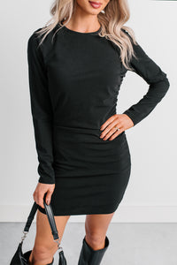 Backyard Days Long Sleeve Mini Dress (Black) - NanaMacs