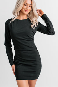 Backyard Days Long Sleeve Mini Dress (Black) - NanaMacs