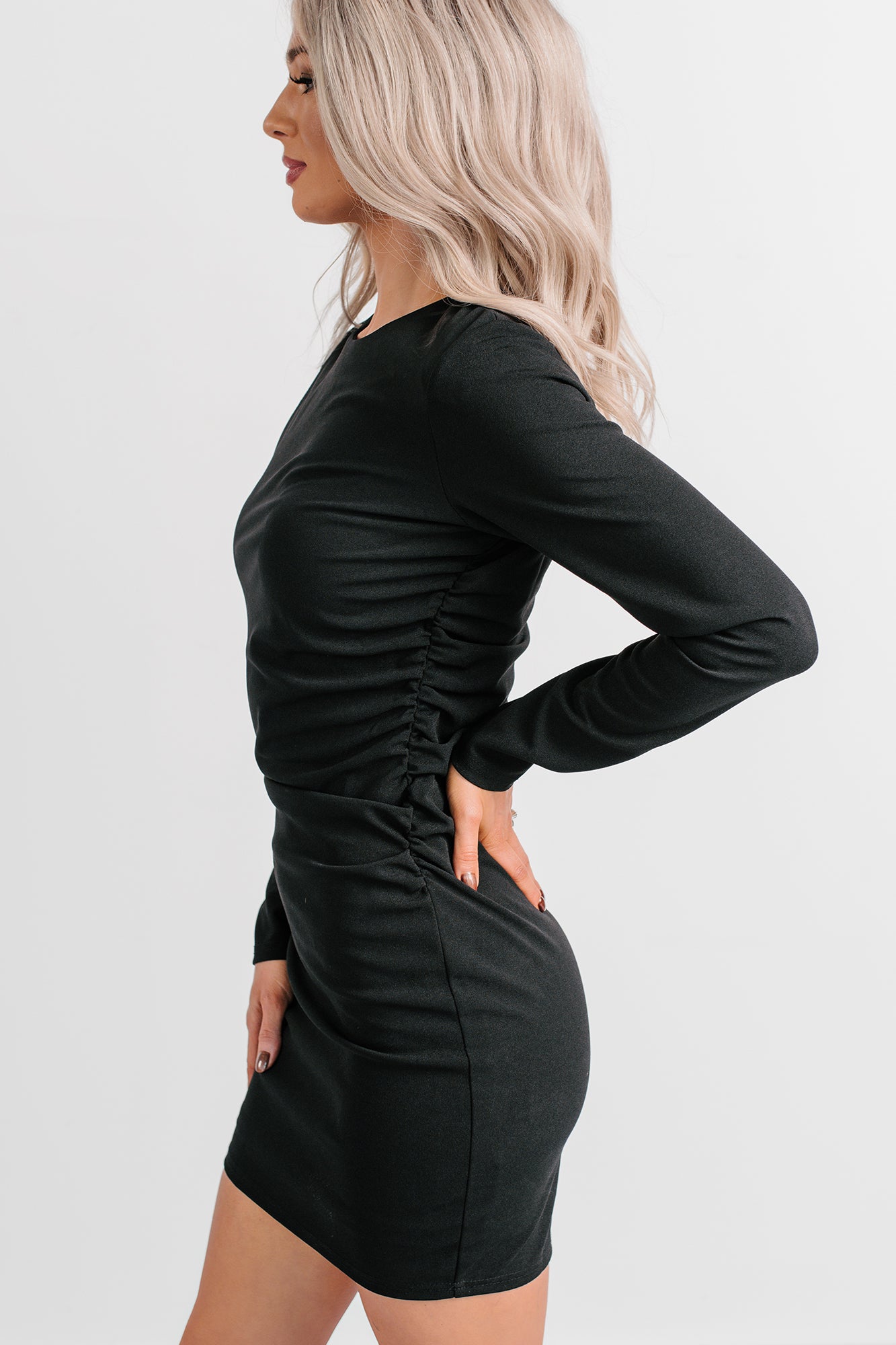 Backyard Days Long Sleeve Mini Dress (Black) - NanaMacs