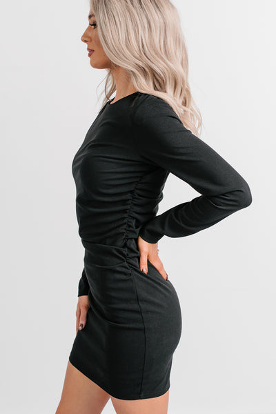 Backyard Days Long Sleeve Mini Dress (Black)