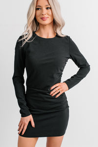Backyard Days Long Sleeve Mini Dress (Black) - NanaMacs