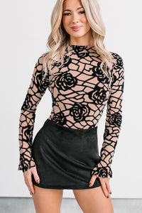 Miss Ambition Floral Mesh Bodysuit (Nude/Black) - NanaMacs