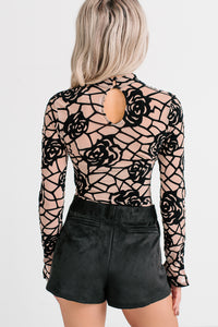 Miss Ambition Floral Mesh Bodysuit (Nude/Black) - NanaMacs