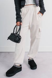 Practicing Patience Fleece Cargo Joggers (Ivory) - NanaMacs