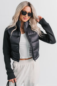 Urban Moments Cropped Puffer Jacket (Black) - NanaMacs