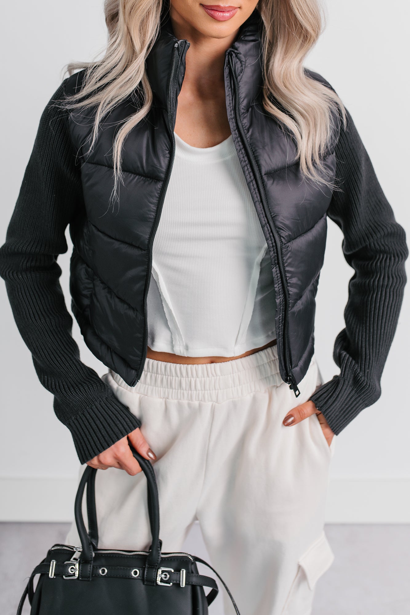 Urban Moments Cropped Puffer Jacket (Black) - NanaMacs