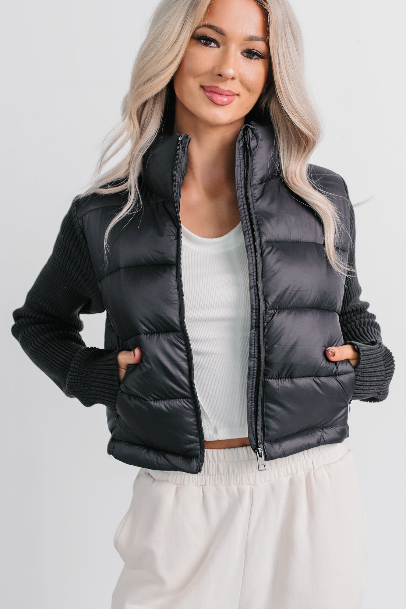 Urban Moments Cropped Puffer Jacket (Black) - NanaMacs
