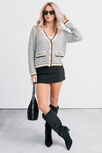 Evening In Striped Knit Cardigan (Navy/White Stripe) - NanaMacs