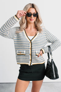 Evening In Striped Knit Cardigan (Navy/White Stripe) - NanaMacs
