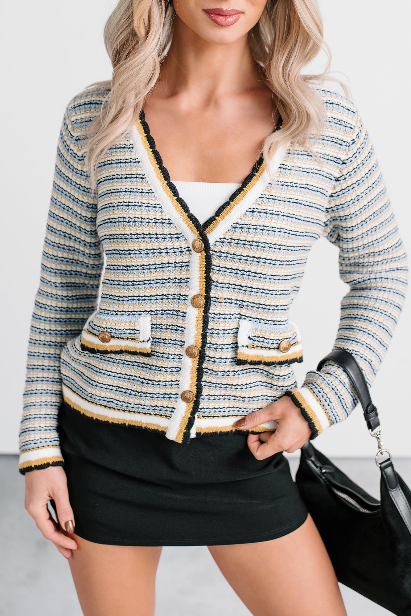Evening In Striped Knit Cardigan (Navy/White Stripe) - NanaMacs
