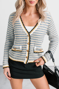 Evening In Striped Knit Cardigan (Navy/White Stripe) - NanaMacs