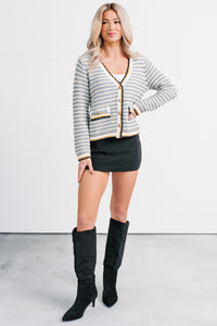 Evening In Striped Knit Cardigan (Navy/White Stripe) - NanaMacs
